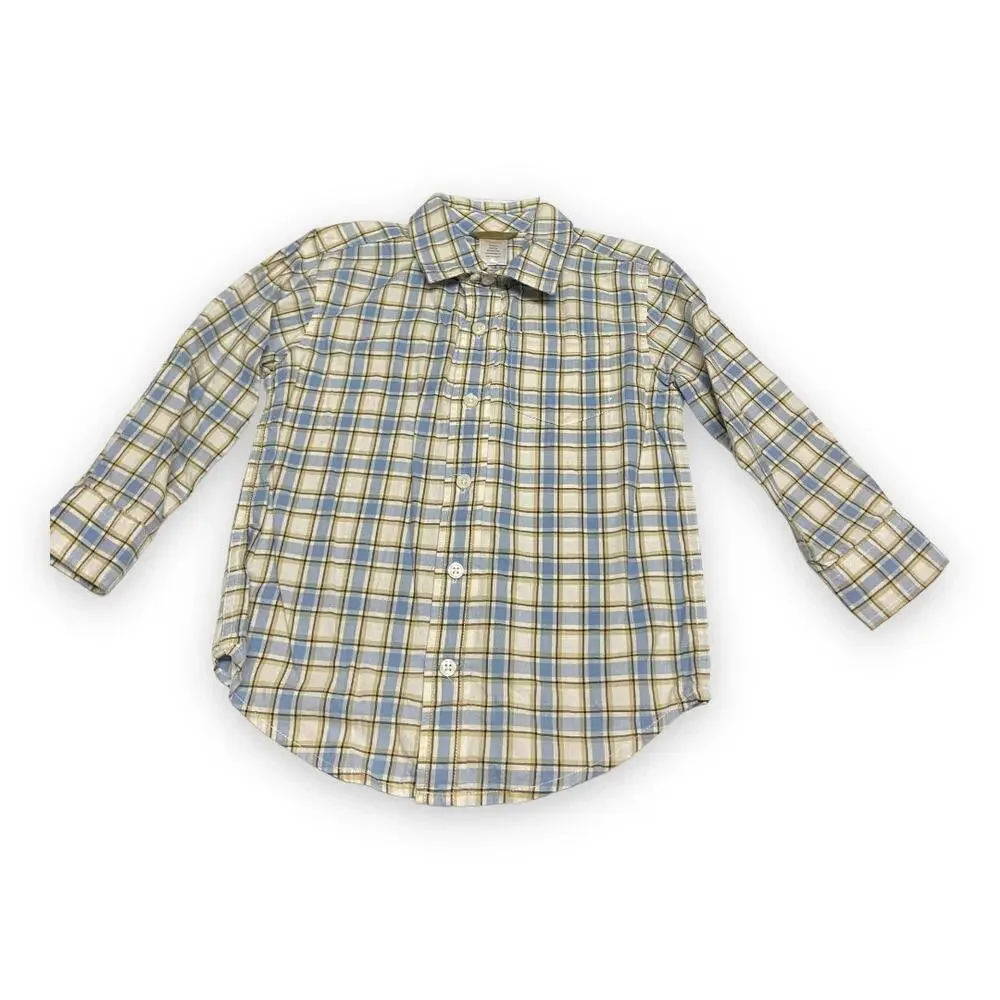 Gymboree Boys Shirt Size XS 3 4 Wilderness Club Plaid Dusty Blue Button Up Front